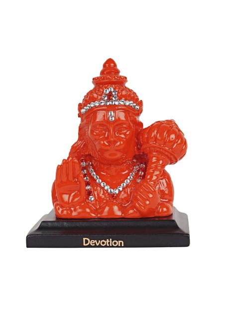 VOILA Orange Color Lord Pawan Putra Hanuman Ji Car Dashboard Idol Poly Marble Size 10x8x6